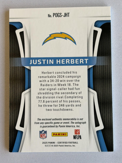 2025 Panini Certified Piece of the Game Signatures Green # Justin Herbert Auto