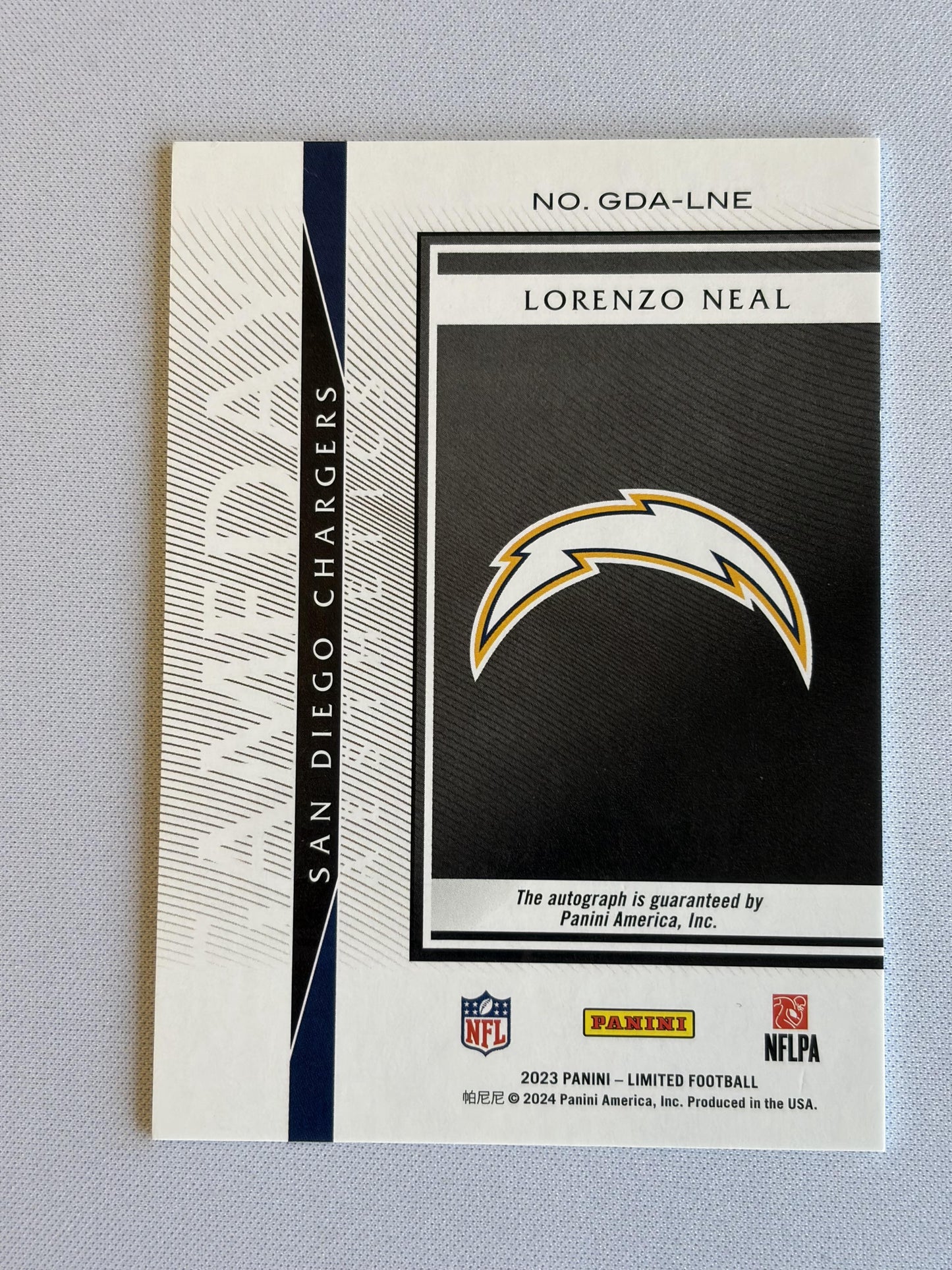 2023 Panini Limited Gameday Aesthetics #GDA-LNE Lorenzo Neal Auto Chargers