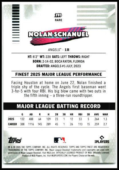 2026 Finest Orange Geometric Refractors #293 Nolan Schanuel Angels
