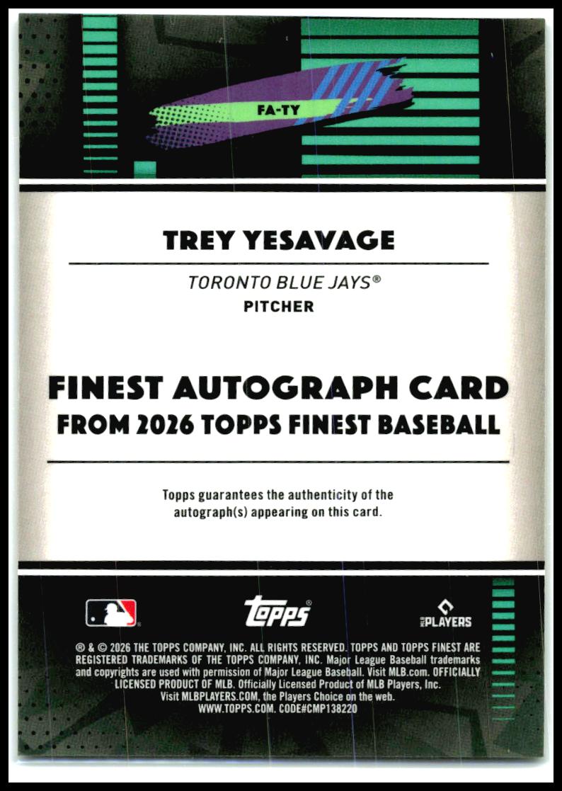 2026 Topps Finest Gold Geometric Refractor Auto #/50 #FAT-Y Trey Yesavage