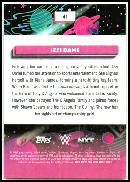 2026 Topps Chrome Cosmic WWE Gold Interstellar Refractor #41 Izzi Dame #/50