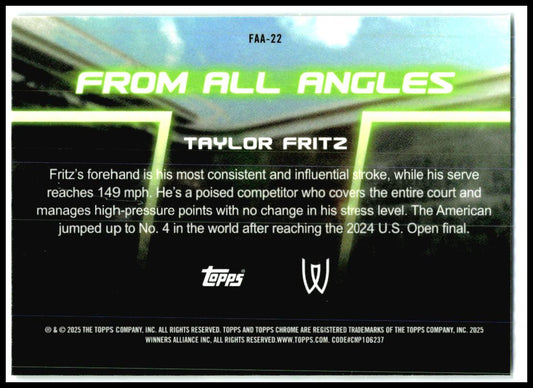 2025 Topps Chrome From All Angles #FAA-22 Taylor Fritz