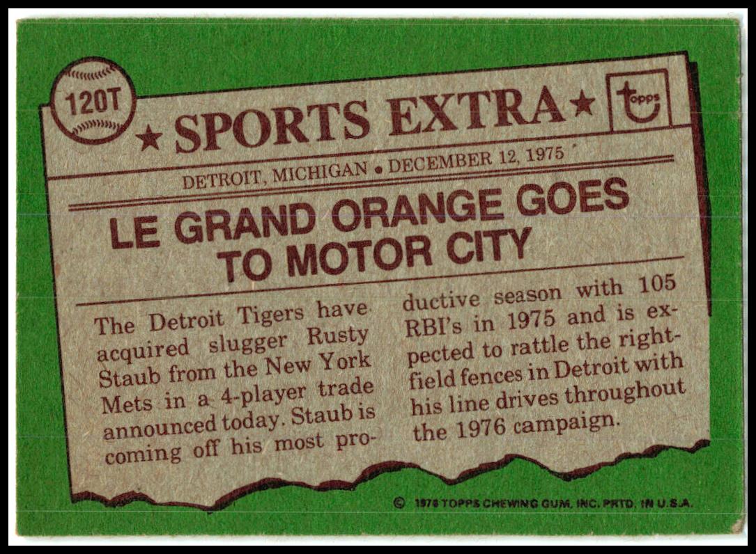1976 Topps Traded #120T Rusty Staub Detroit Tigers