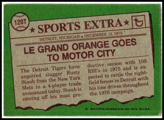 1976 Topps Traded #120T Rusty Staub Detroit Tigers
