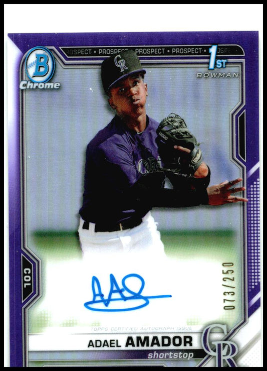 2021 Bowman Chrome Auto Purple /250 #CPA-AAM Adael Amador Auto Rockies