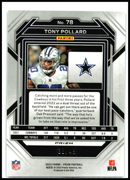 2022 Panini Prizm Purple Power #78 Tony Pollard #/49 Dallas Cowboys