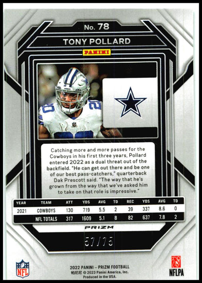 2022 Panini Prizm Green Scope #78 Tony Pollard #/75 Dallas Cowboys