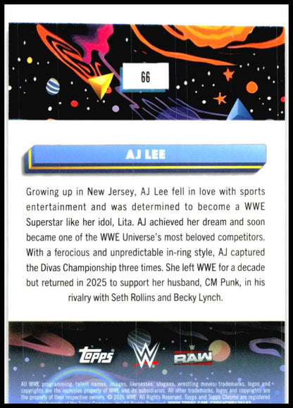 2026 Topps Chrome Cosmic WWE Magenta Cosmos Refractor #66 AJ Lee #/299