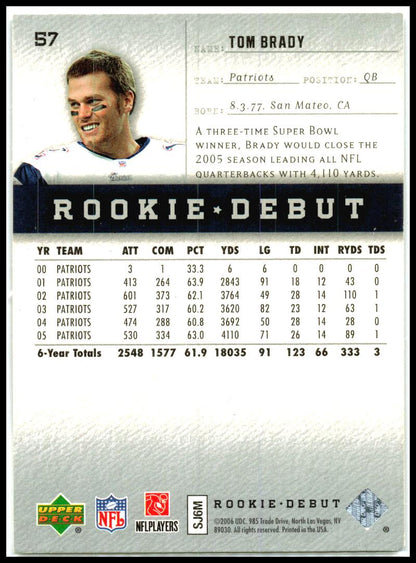 2006 Upper Deck Rookie Debut #57 Tom Brady New England Patriots