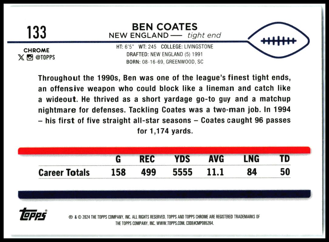 2024 Topps Chrome X-Fractor #133 Ben Coates New England Patriots