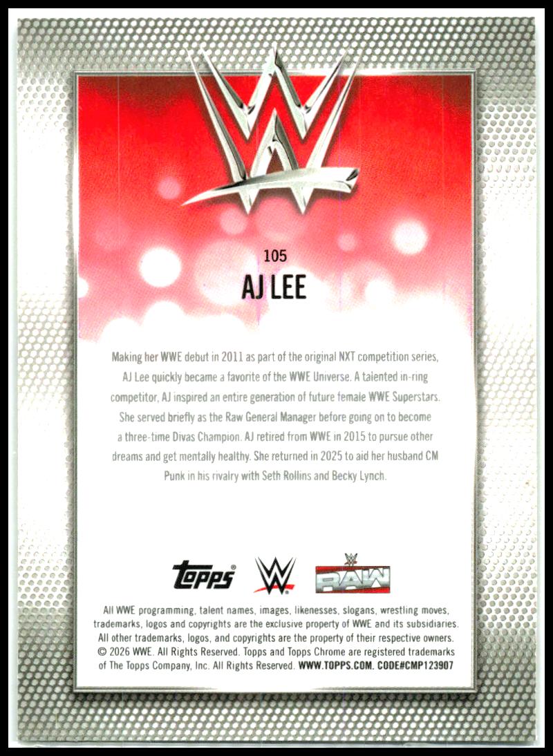 2026 Topps Chrome WWE Yellow Refractor #105 AJ Lee #/275