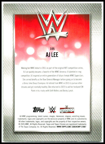 2026 Topps Chrome WWE Yellow Refractor #105 AJ Lee #/275