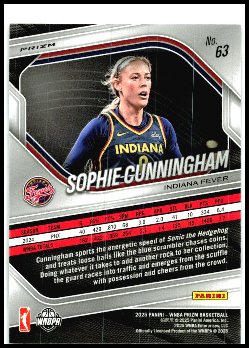 2025 Panini Prizm WNBA Ice Prizms #63 Sophie Cunningham Indiana Fever