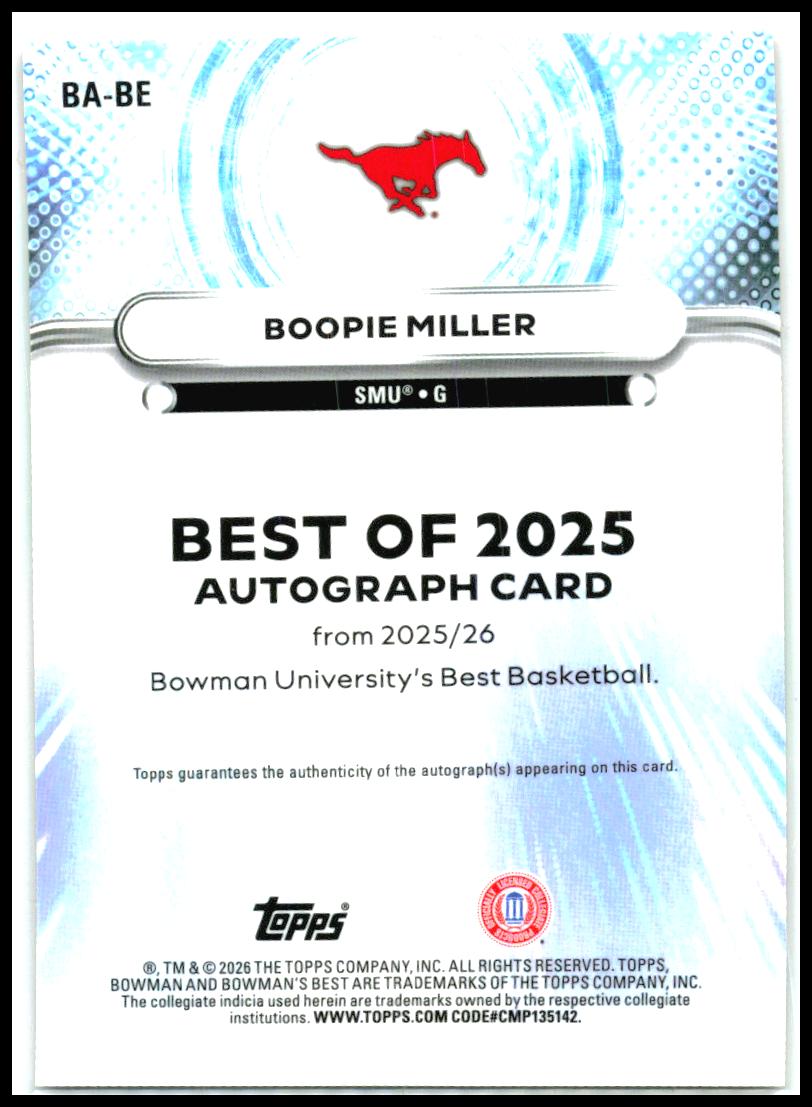 2025-26 Bowman's Best Green Mini Diamond Auto# /99 #BA-BE Boopie Miller Auto