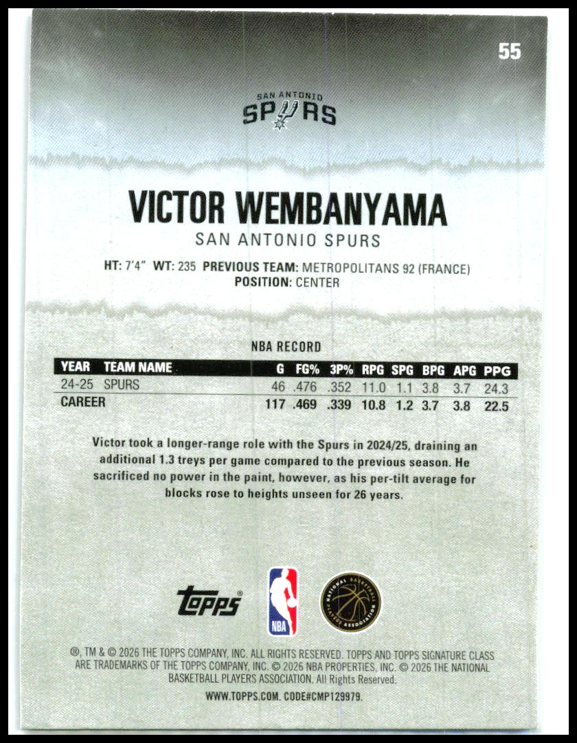 2025-26 Topps Signature Class #55 Victor Wembanyama San Antonio Spurs