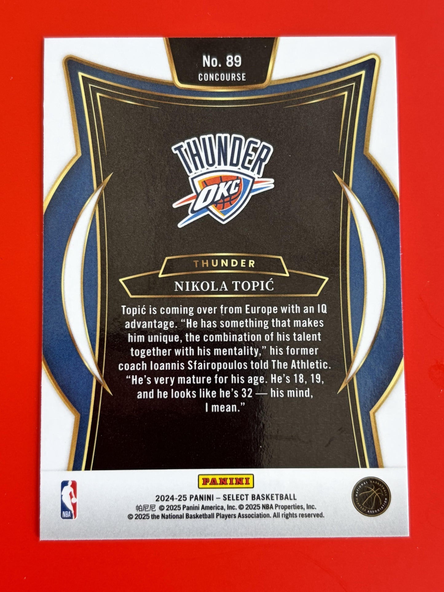 2024-25 Panini Select Blue #89 Nikola Topic Rookie Oklahoma City Thunder