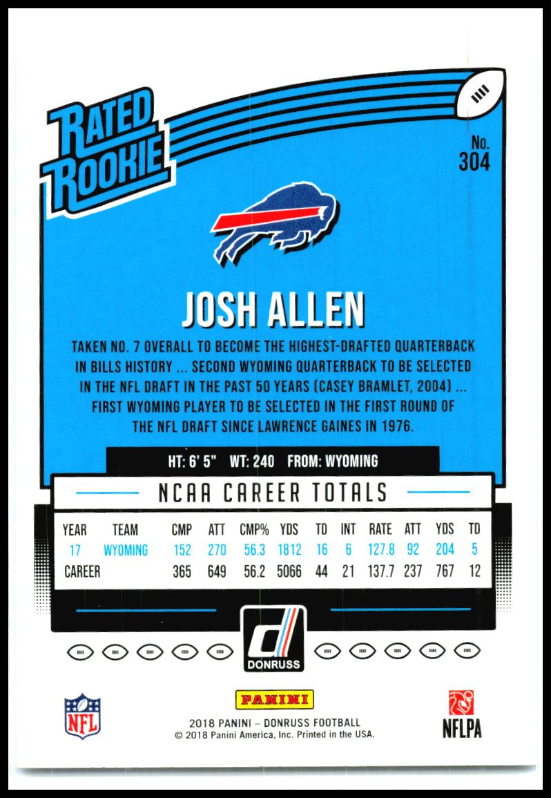 2018 Donruss #304 Josh Allen Rookie Buffalo Bills