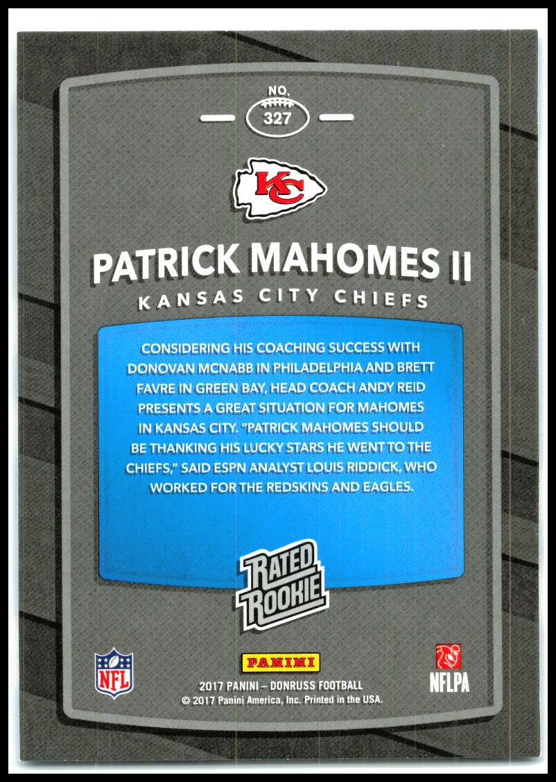 2017 Donruss #327 Patrick Mahomes II Rookie Kansas City Chiefs