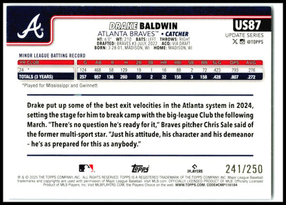 2025 Topps Update Purple Holo Foil #US87 Drake Baldwin Rookie Braves