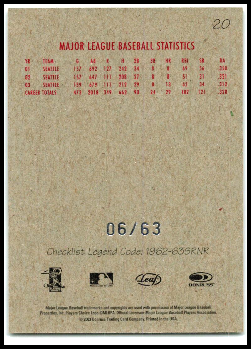 2004 Leaf Exhibits 1947-66 Printed by Donruss-Playoff Print #20 Ichiro Mariners