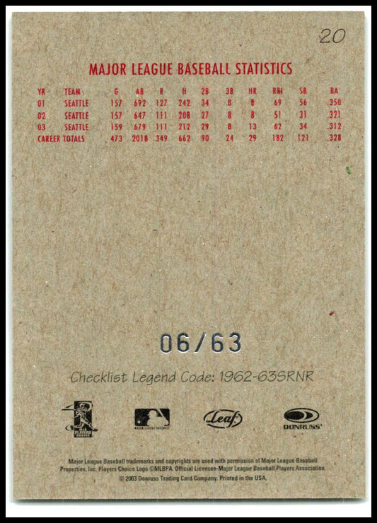 2004 Leaf Exhibits 1947-66 Printed by Donruss-Playoff Print #20 Ichiro Mariners