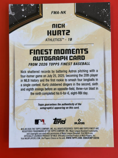 2026 Topps Finest Moments Orange Auto/ 25 #FMA-NK Nick Kurtz