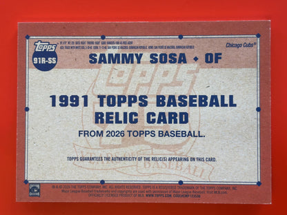 2026 Topps 1991 Topps 35th Anniversary Relics Orange #91R-SS Sammy Sosa Cubs