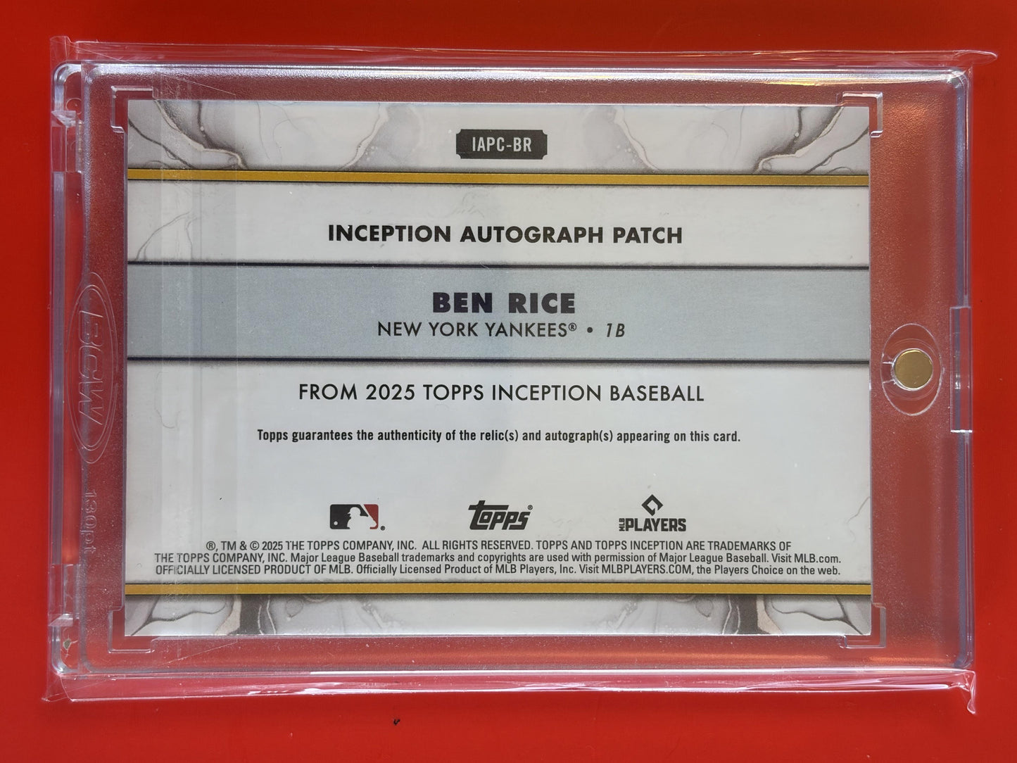 2025 Topps Inception autograph patch /75 #IAPC-BR Ben Rice Yankees