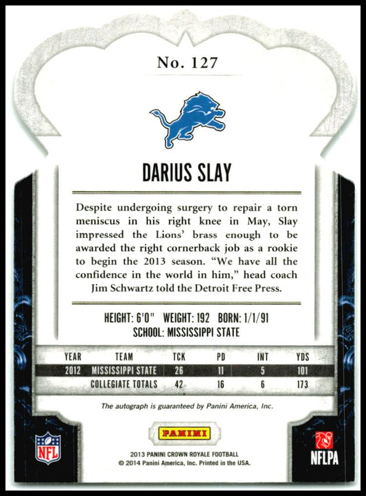 2013 Crown Royale Rookie Signatures Gold #127 Darius Slay Rookie Auto Detroit