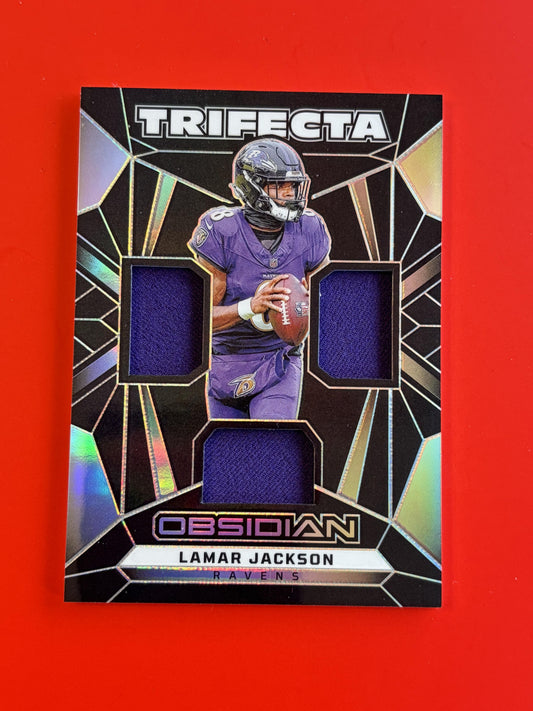 2024 Panini Obsidian Trifecta Swatches #TS-LJN Lamar Jackson Baltimore Ravens