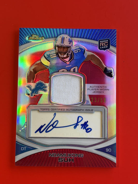2010 Topps Finest Red Refractor Auto Relic #/50 #52 Ndamukong Suh Rookie Auto