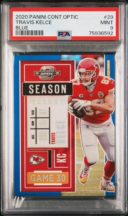 2020 Panini Contenders Optic Blue #/99 #29 Travis Kelce PSA 9 Mint