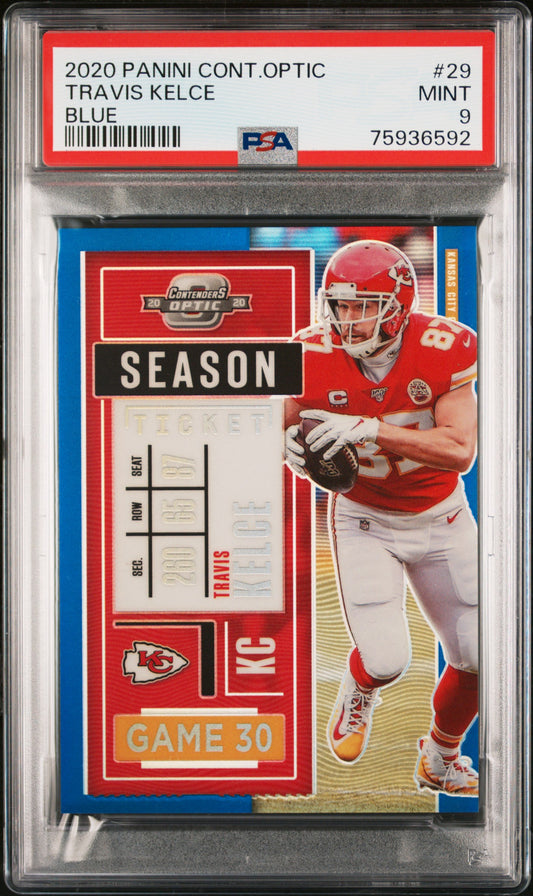 2020 Panini Contenders Optic Blue #/99 #29 Travis Kelce PSA 9 Mint