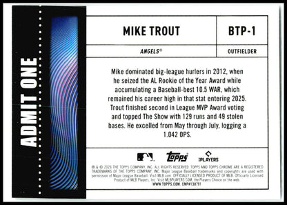 2026 Topps Chrome #BTP-1 Mike Trout Los Angeles Angels