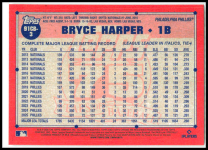 2026 Topps Chrome 1991 Topps Chrome #91CB-3 Bryce Harper Phillies