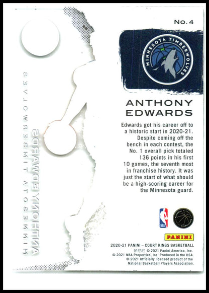 2020-21 Panini Court Kings Acetate Rookies #4 Anthony Edwards Minnesota