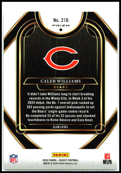 2024 Panini Select Blue & Green Prizm Shock #216 Caleb Williams Rookie Bears