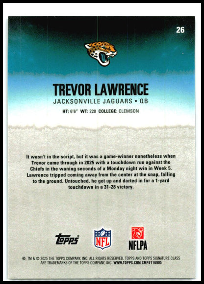 2025 Topps Signature Class Chrome Purple /100 #26 Trevor Lawrence Jaguars