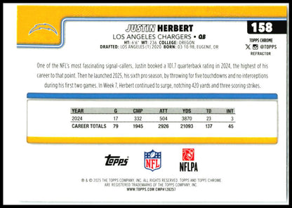 2025 Topps Chrome Refractor #158 Justin Herbert Los Angeles Chargers