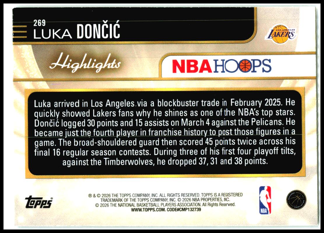 2025-26 Hoops Green Hoops #269 Luka Dončić Los Angeles Lakers