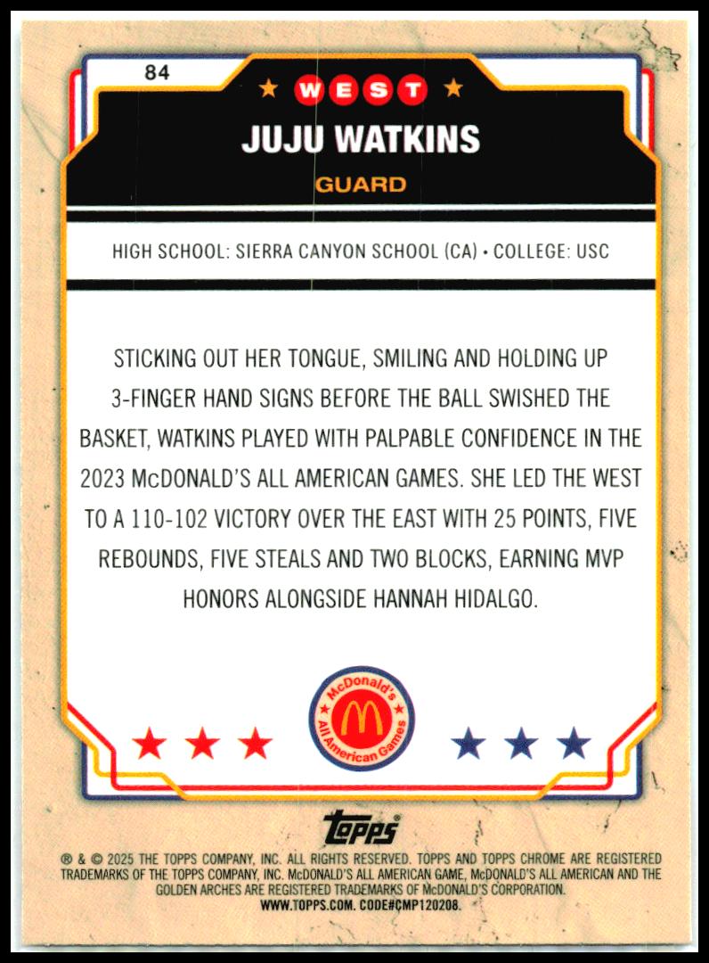 2025 Topps Chrome McDonald's All American #84 JuJu Watkins