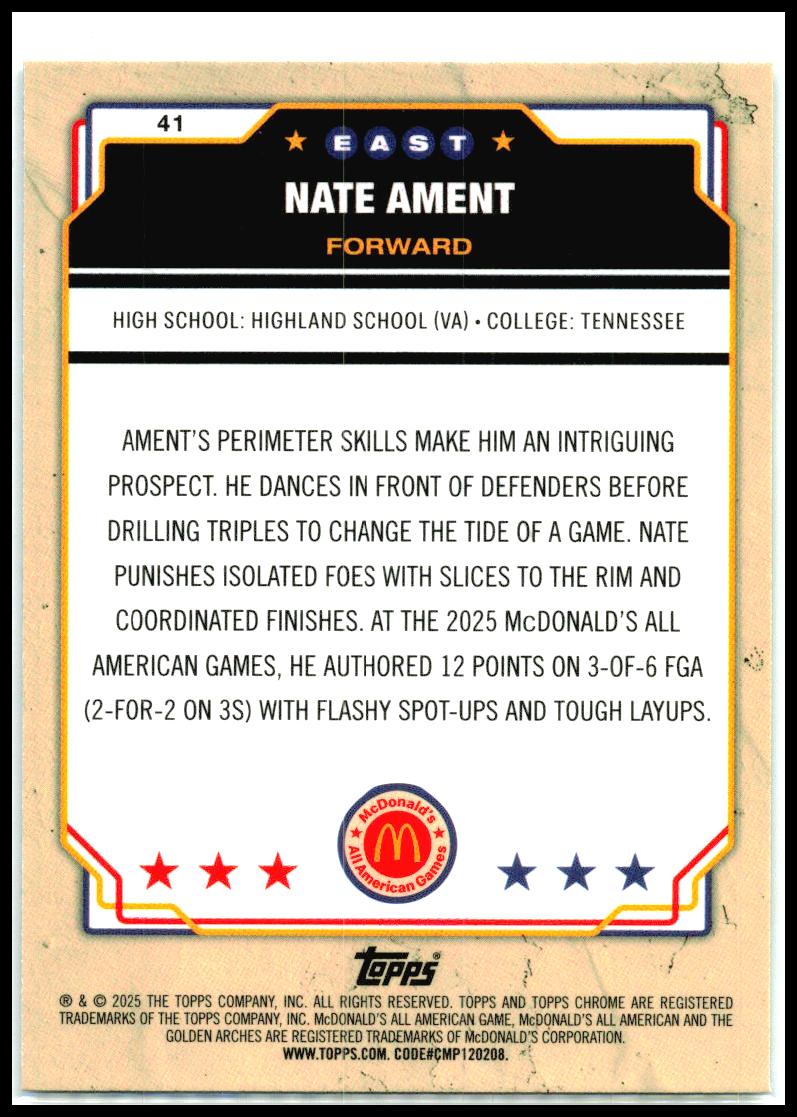 2025 Topps Chrome McDonald's All American Raywave #41 Nate Ament
