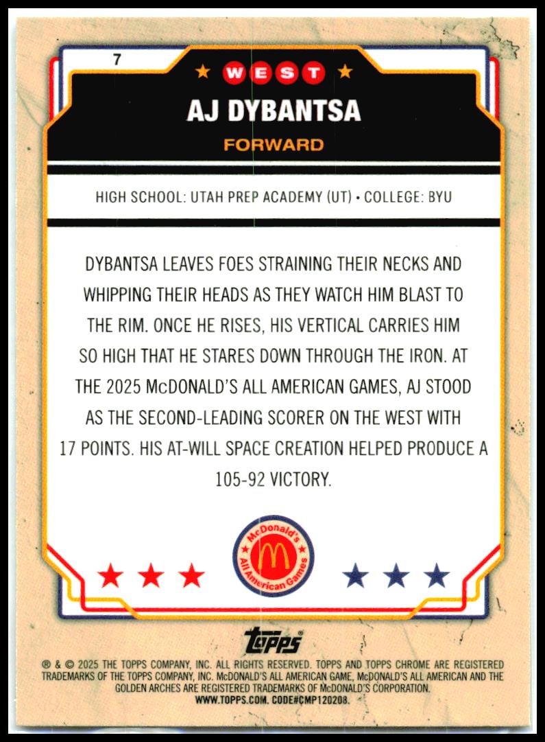 2025 Topps Chrome McDonald's All American Raywave #7 AJ Dybantsa