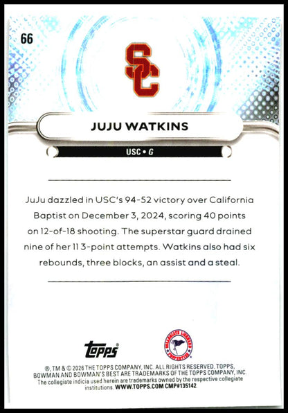 2024-25 Bowman U Best #66 Juju Watkins USC