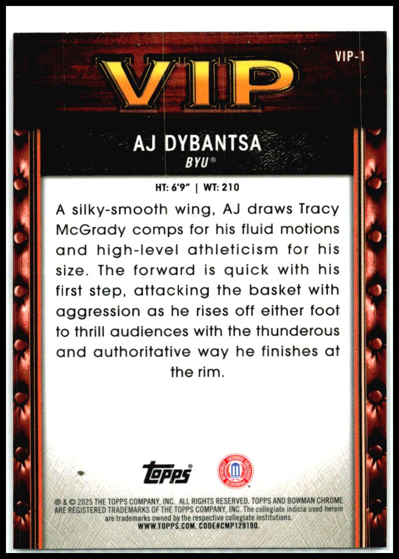 2025-26 Bowman Very Important Prospects #VIP-1 AJ Dybantsa BYU Cougars