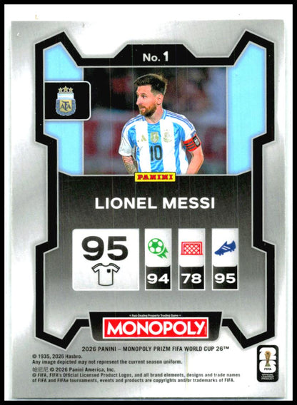 2026 Panini Prizm Monopoly FIFA World Cup #1 Lionel Messi Argentina