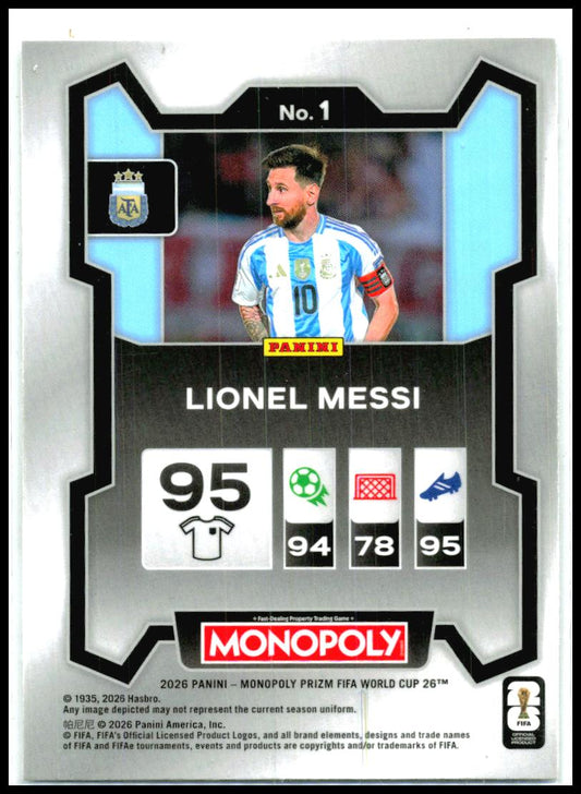 2026 Panini Prizm Monopoly FIFA World Cup #1 Lionel Messi Argentina