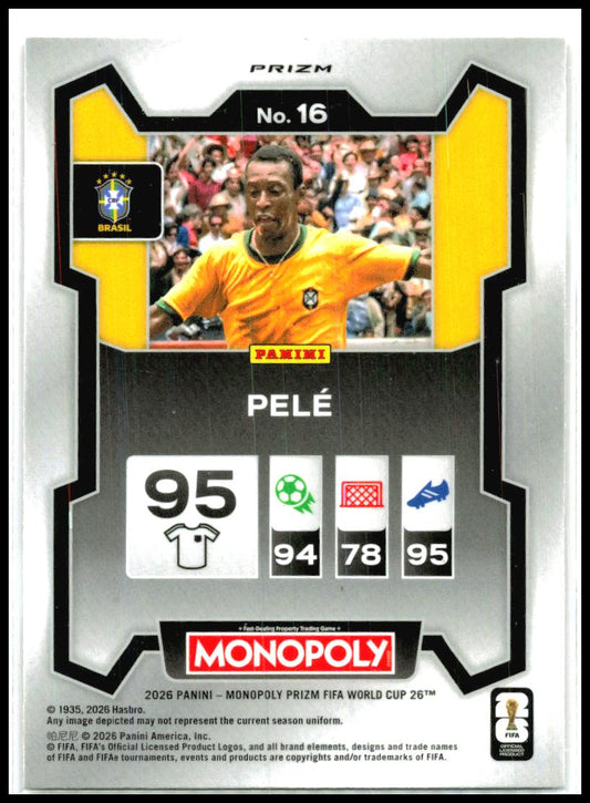 2026 Panini Prizm Monopoly FIFA World Cup Red Prizms #16 Pele Brazil