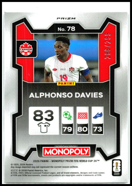 2026 Monopoly FIFA World Cup Brown Prizms #78 Alphonso Davies Canada