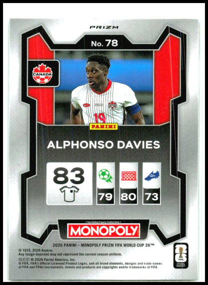 2026 Monopoly FIFA World Cup Hat Trick Mojo Prizms #78 Alphonso Davies Canada